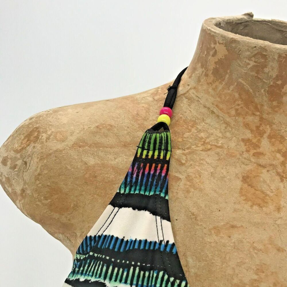 Body Glove Bikini Top Womens XL Multicolor Triangle Halter Tie Beaded Lined - Picture 3 of 8